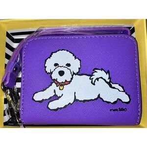 Marc Tetro Bichon Frise White Puppy Dog  Purple Wristlet Zip Around Wallet NWT